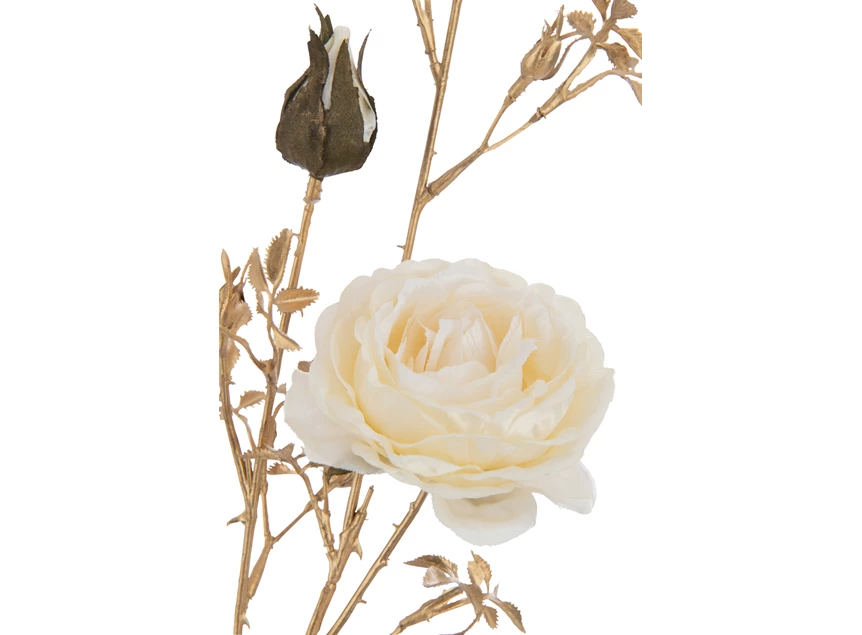 Rozenstruik 3 Bloemen+Knoppen Plastiek Crème/Goud (6x30x112cm)- detail