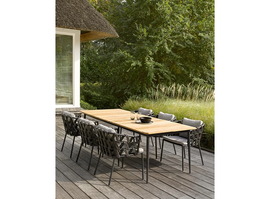 Leo teak onbehandeld hout aluminium frame zwart outdoor dining table 180x90cm vincent sheppard