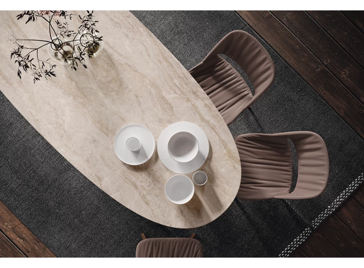 Bovenkant Tafel Capri ovaal dekton keramiek beige zand Willisau Edition