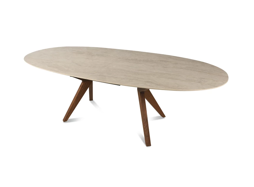 Schuin Tafel Capri ovaal verlengbaar dekton keramiek zand Willisau Edition