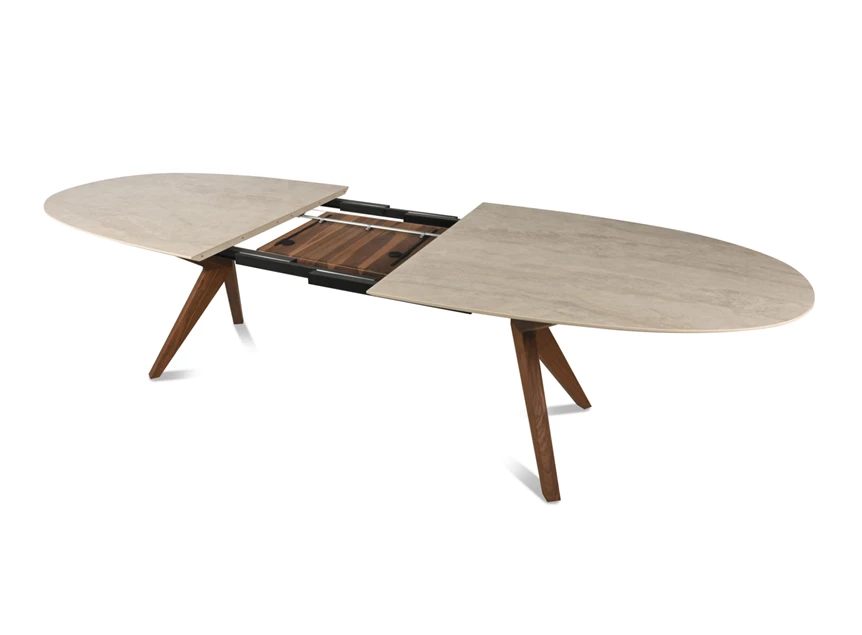 Schuin systeem Tafel Capri ovaal verlengbaar dekton keramiek zand Willisau Edition