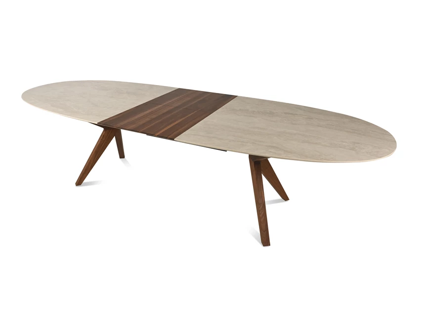 Schuin open Tafel Capri ovaal verlengbaar dekton keramiek zand Willisau Edition