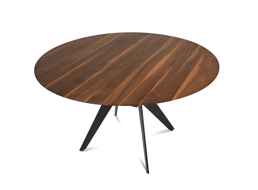 Bovenkant Tafel Capri rond verlengbaar massief hout Amerikaans noten Willisau Edition