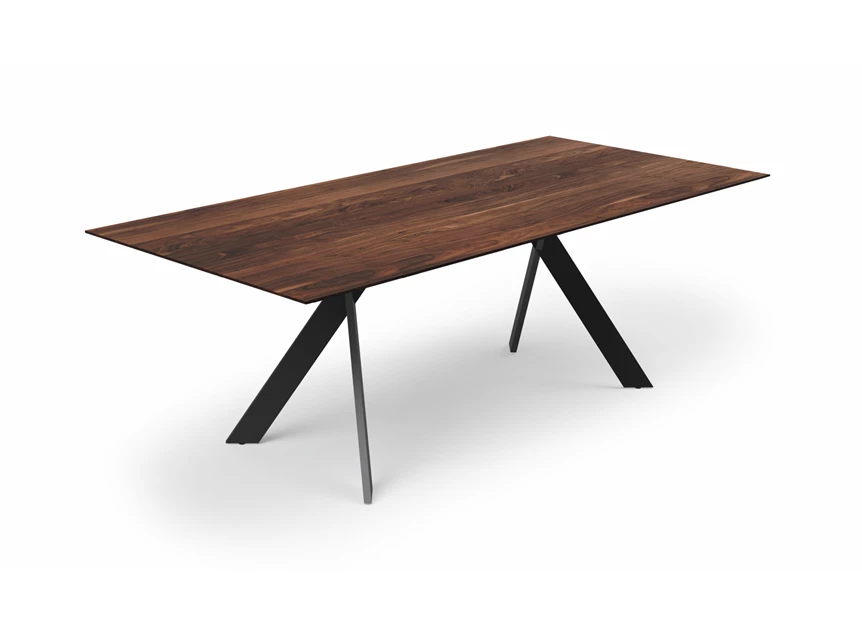 Tafel Torino rechthoekig massief hout Amerikaans noten metalen poot Willisau