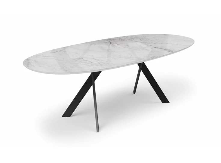Tafel Torino ovaal dekton marmerlook metalen poot Willisau