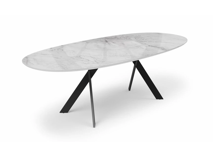 Tafel Torino ovaal dekton marmerlook metalen poot Willisau