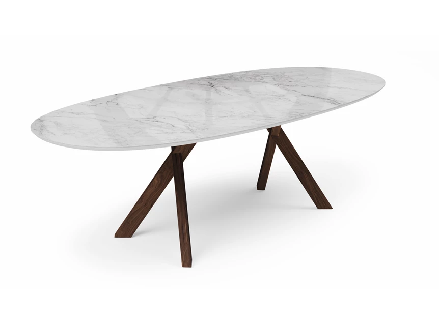 Tafel Torino ovaal dekton marmerlook houten poot Willisau