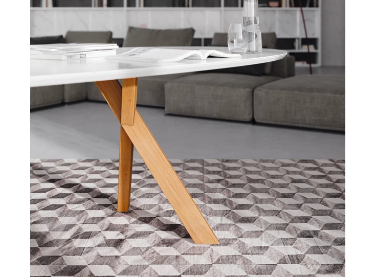 Onderstel Tafel Torino ovaal dekton marmerlook houten poot Willisau