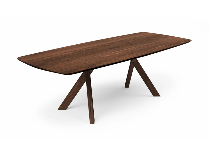 Tafel Torino bootvorm massief hout Amerikaans noten houten poot Willisau
