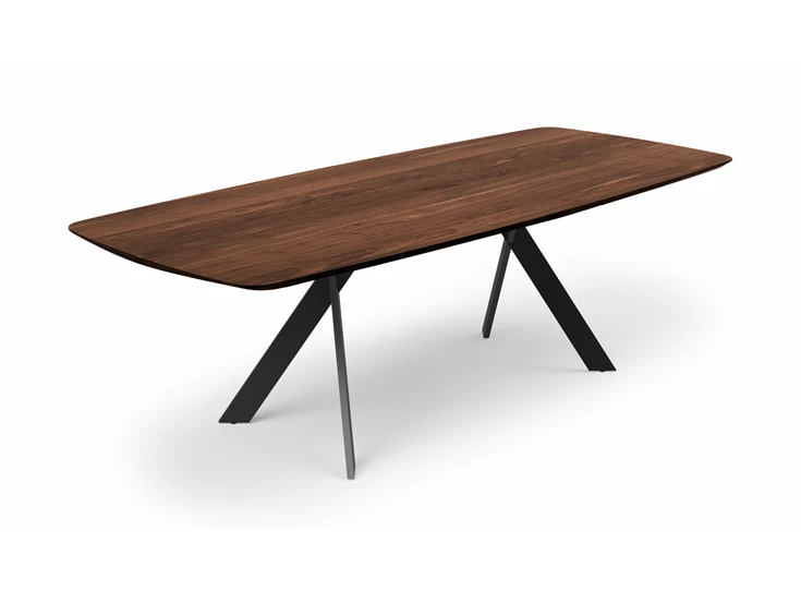 Tafel Torino bootvorm massief hout Amerikaans metalen houten poot Willisau