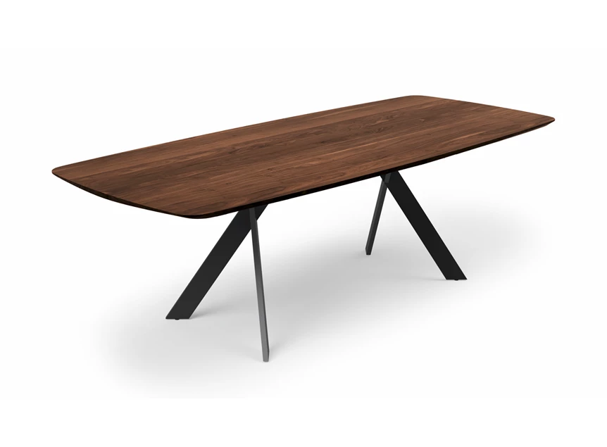 Tafel Torino bootvorm massief hout Amerikaans metalen houten poot Willisau