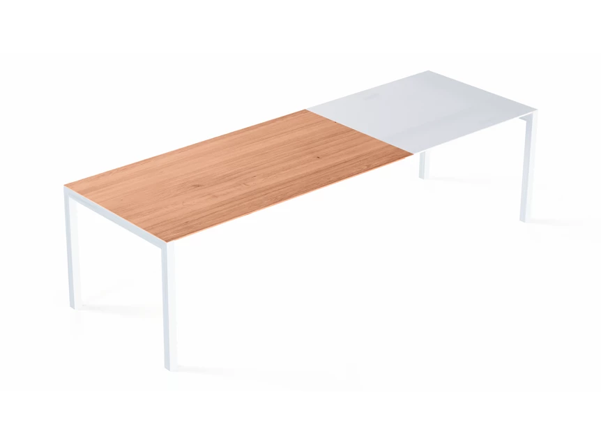 Verlengbare tafel Prato massief hout natuur eik poot wit verlengblad wit Willisau