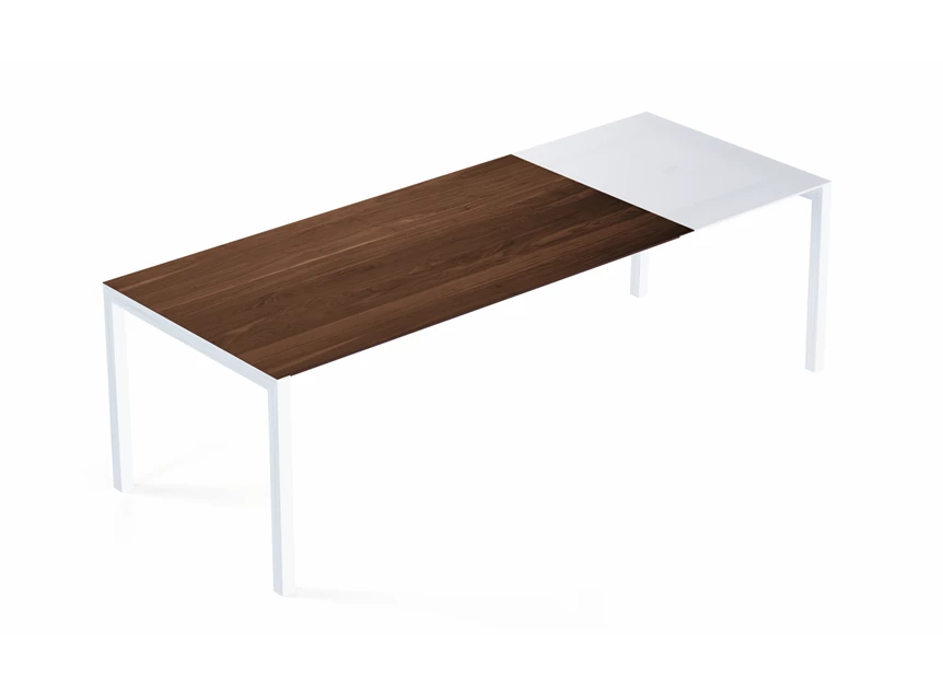 Verlengbare tafel Prato massief hout Amerikaans noten poot wit Willisau