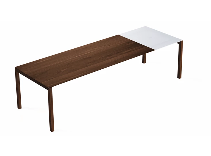 Grote Verlengbare tafel Prato massief hout Amerikaans noten poot wit Willisau