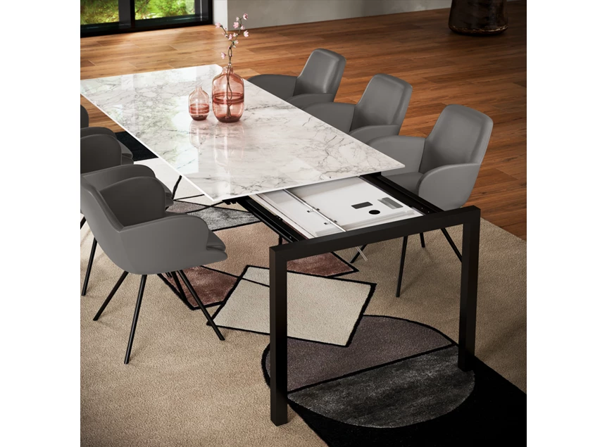 Halfopen Verlengbare tafel Prato keramiek wit marmerlook Willisau