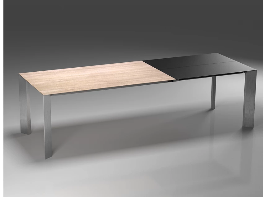 Verlengbare tafel Palo massief hout eik natuur verlengstuk fenix zwart poot inox Willisau