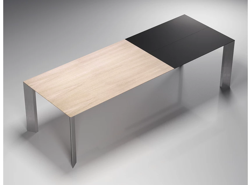 Bovenkant Verlengbare tafel Palo massief hout eik natuur verlengstuk fenix zwart poot inox Willisau