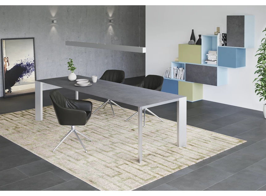 Verlengbare tafel Palo keramiek beton verlengstuk fenix wit poot inox Willisau