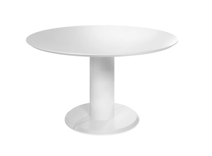 Verlengbare tafel Modena rond lak wit voetplaat MDF Willisau