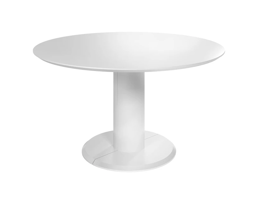 Verlengbare tafel Modena rond lak wit voetplaat MDF Willisau