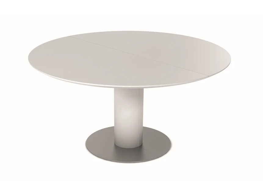 Verlengbare tafel Modena rond lak wit voetplaatmat chroom Willisau