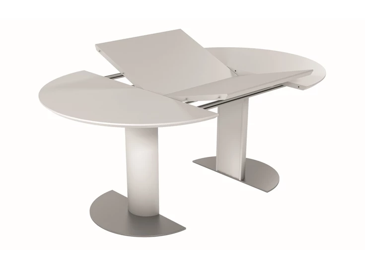 Systeem Verlengbare tafel Modena rond lak wit voetplaatmat chroom Willisau