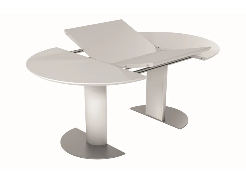 Systeem Verlengbare tafel Modena rond lak wit voetplaatmat chroom Willisau