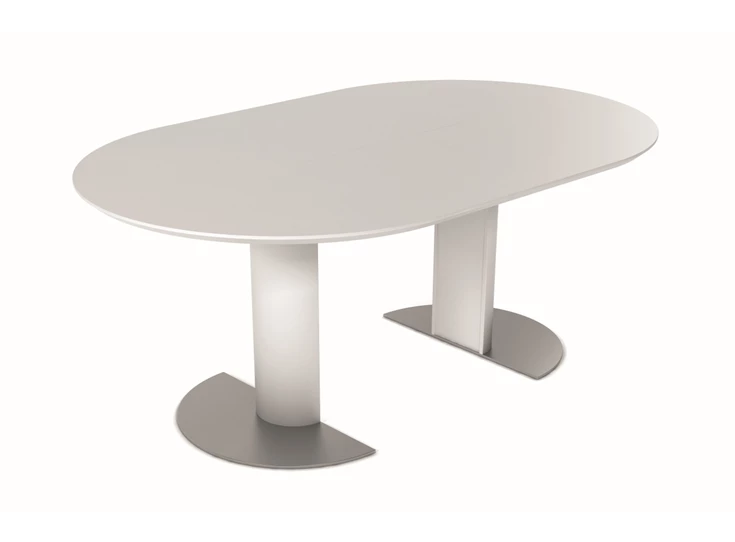 Open Verlengbare tafel Modena rond lak wit voetplaatmat chroom Willisau