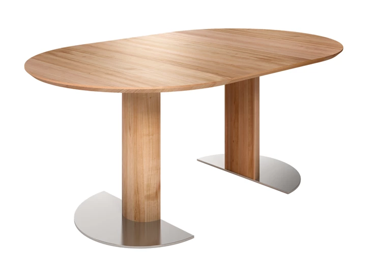 Verlengbare tafel Modena rond massief hout kerselaar voetplaatmat chroom Willisau