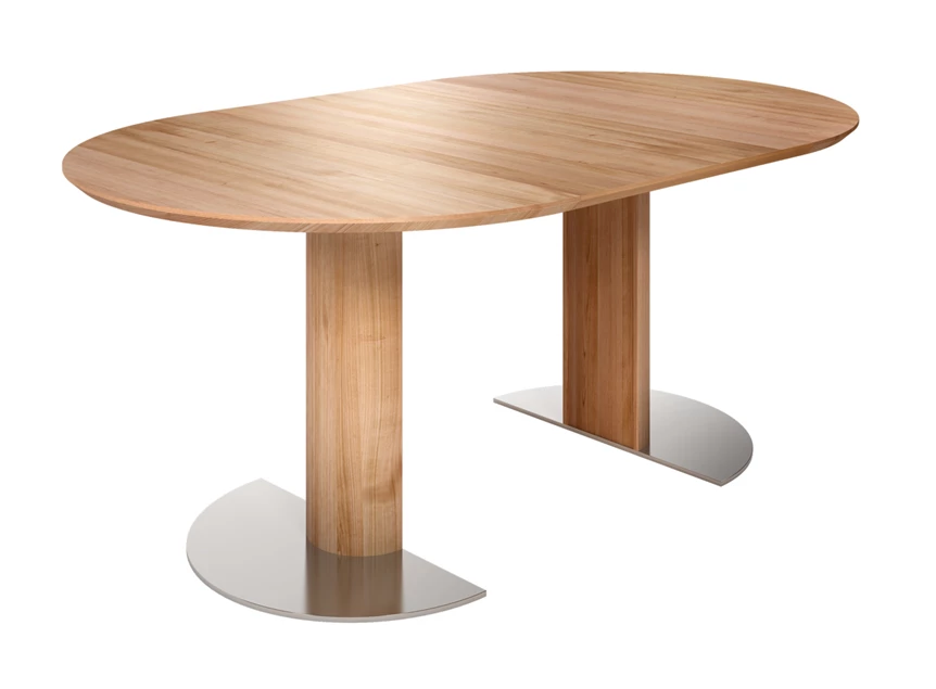 Verlengbare tafel Modena rond massief hout kerselaar voetplaatmat chroom Willisau