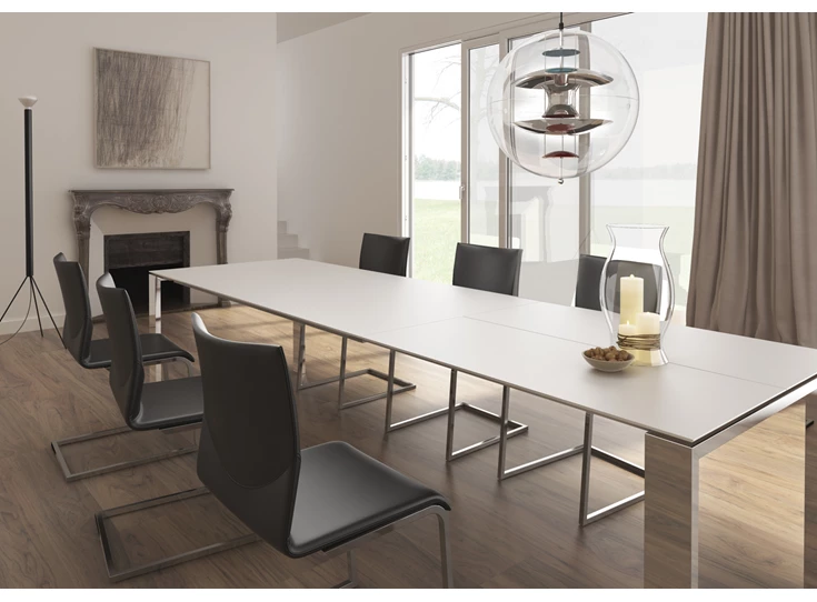 Sfeerfoto Verlengbare tafel Maleo Fenix wit glanzend chroom Willisau