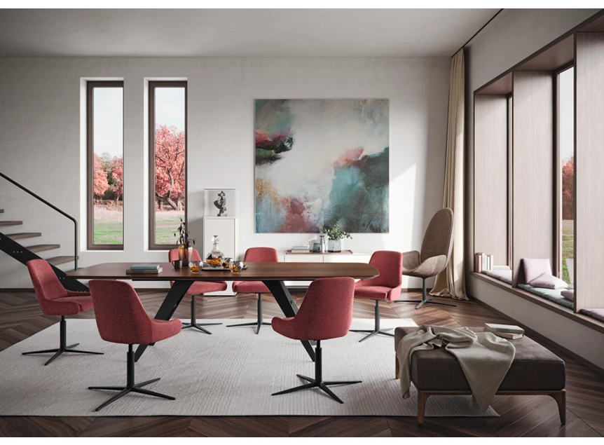 Sfeerfoto Tafel Linea bootvormig massief hout Amerikaans noten Willisau