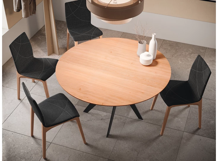 Bovenkant Tafel Linea rond massief hout eik natuur Willisau