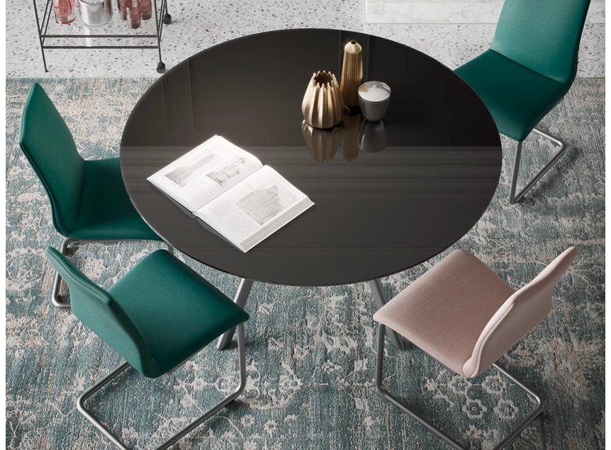 Zijkant Tafel Aurora rond blinkend glas antraciet Willisau