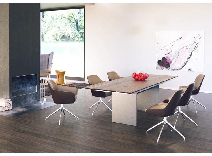 Verlengbare tafel Arona massief hout Amerikaans noten metalen poot natuur Willisau