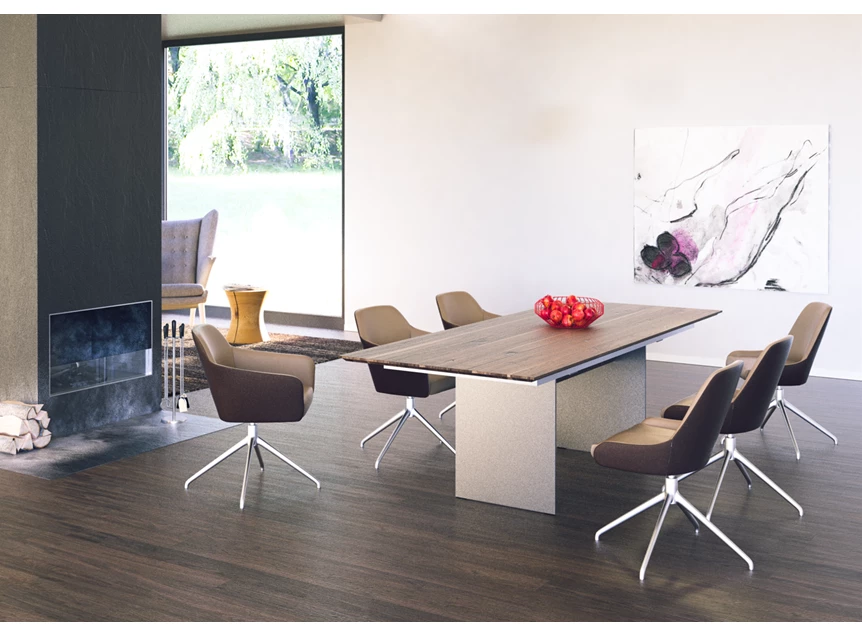 Verlengbare tafel Arona massief hout Amerikaans noten metalen poot natuur Willisau