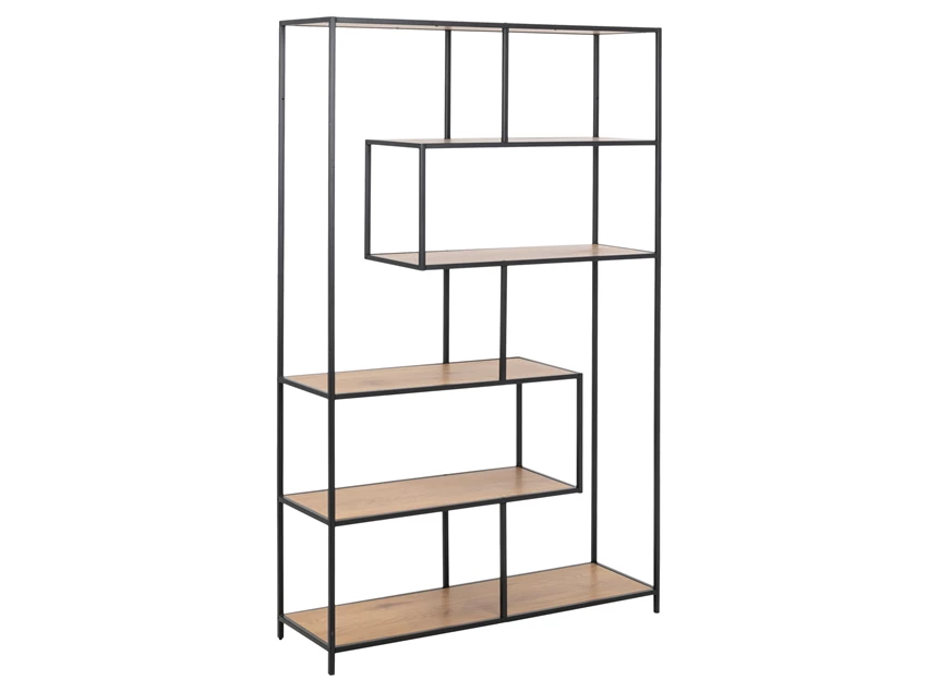 81311 seaford rek assymetrisch zwart metaal hout schuin vooraanzicht