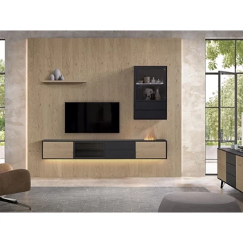 Montreal woonprogramma theuns decoratieve haard hout zwart metaal glas woonwand