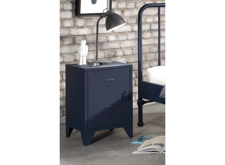BRNA1107 budget industrieel poederlak bronxx nachttafel mat blue 1 deur metaal vipack