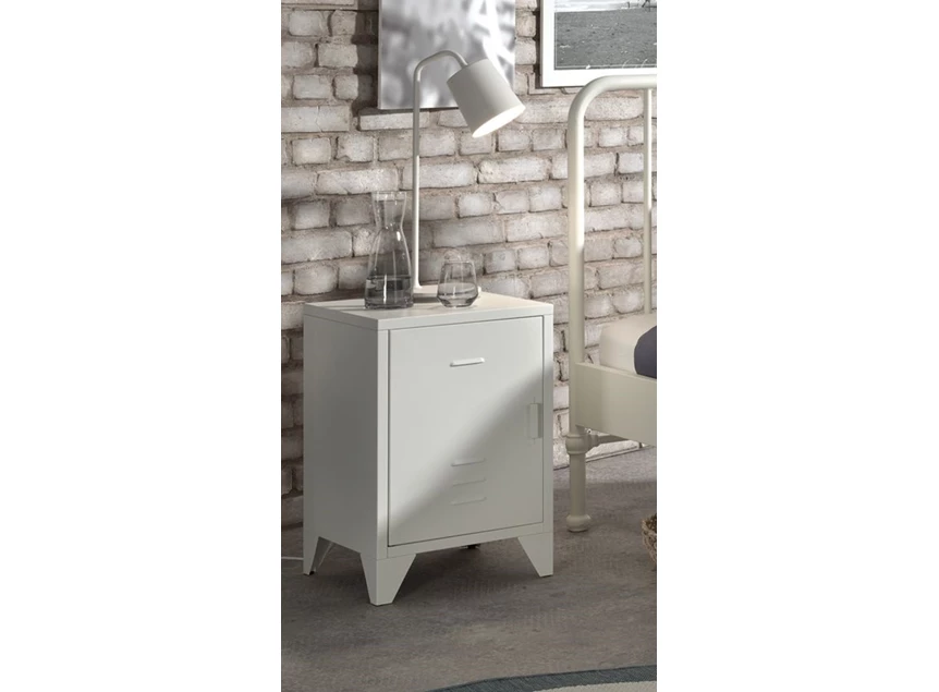 BRNA1114 bronxx nachttafel mat wit 1 deur metaal vipack budget industrieel poederlak