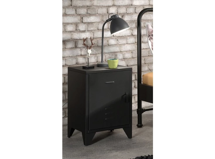 BRNA1118 industrieel zwart 1 deur budget metaal vipack poederlak bronxx nachttafel mat