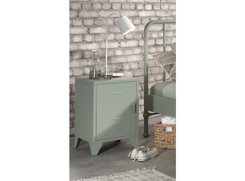 BRNA1193 budget nachttafel mat industrieel olive green 1 deur metaal vipack poederlak bronxx