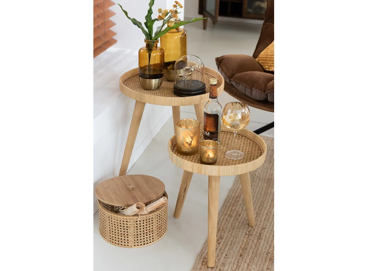 Bijzettafel tripod rotan naturel large 11160G duo sfeerbeeld detail