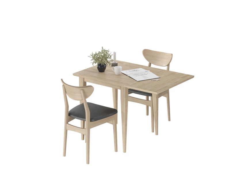 Stoel Peter eik/zwart leder CHA 2808 013007 met tafel