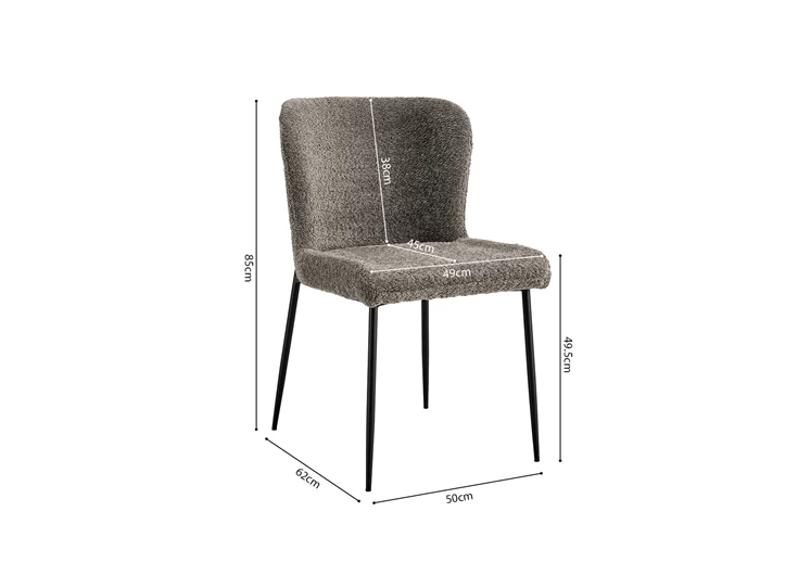 Stoel Lisa bouclé stof zand 9035-3-93.50 schuin vooraanzicht afmetingen