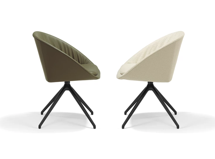 Set Armstoel Dan 2044.1 hoge stervoet leder en stof Draenert