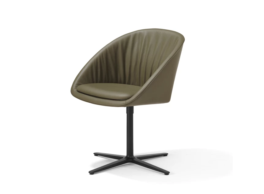 Armstoel Dan 2043 lage stervoet leder olijfgroen Draenert