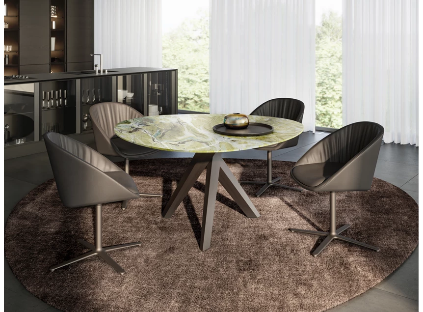 Armstoel Dan 2043 lage stervoet leder donker taupe Draenert