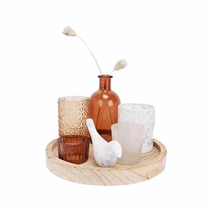 Houten schaal met potjes set/7 wit/roest 330620