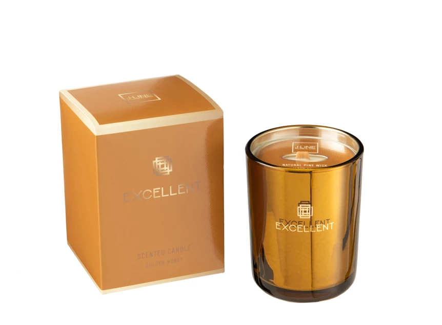 Geurkaars- excellent golden honey- oker- smal- 50u- Ø8x10.5cm